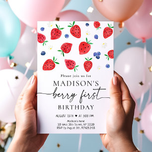Strawberry Blueberry Berry First Birthday Invitation