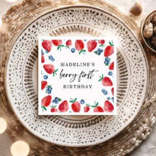 Strawberry Blueberry Berry First Girl 1st Birthday Napkins