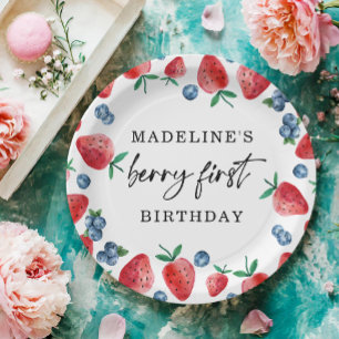 Strawberry Blueberry Berry First Girl 1st Birthday Paper Plates