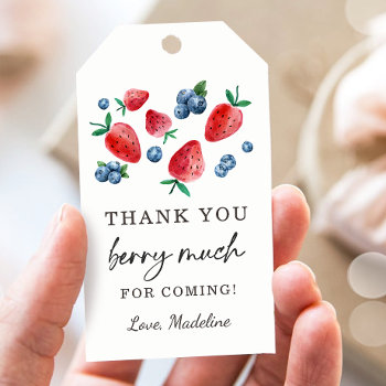 Strawberry Blueberry Berry Much Favor Tag Birthday by Anietillustration at Zazzle