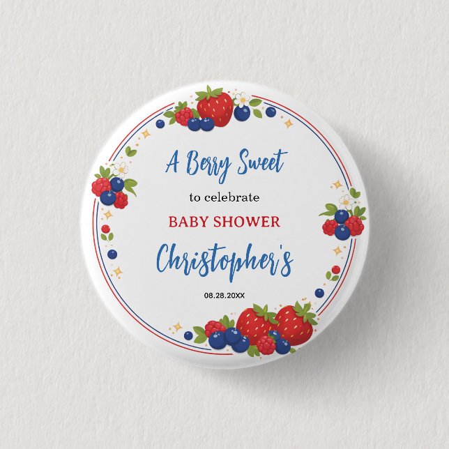 Strawberry Blueberry Berry Sweet Baby Shower Button (Front)