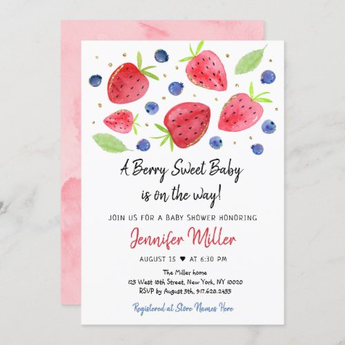 Strawberry Blueberry Berry Sweet Baby Shower Invitation