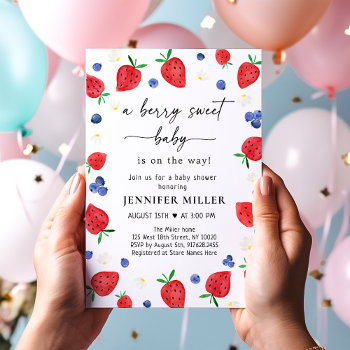 Strawberry Blueberry Berry Sweet Baby Shower Invitation by LittlePrintsParties at Zazzle