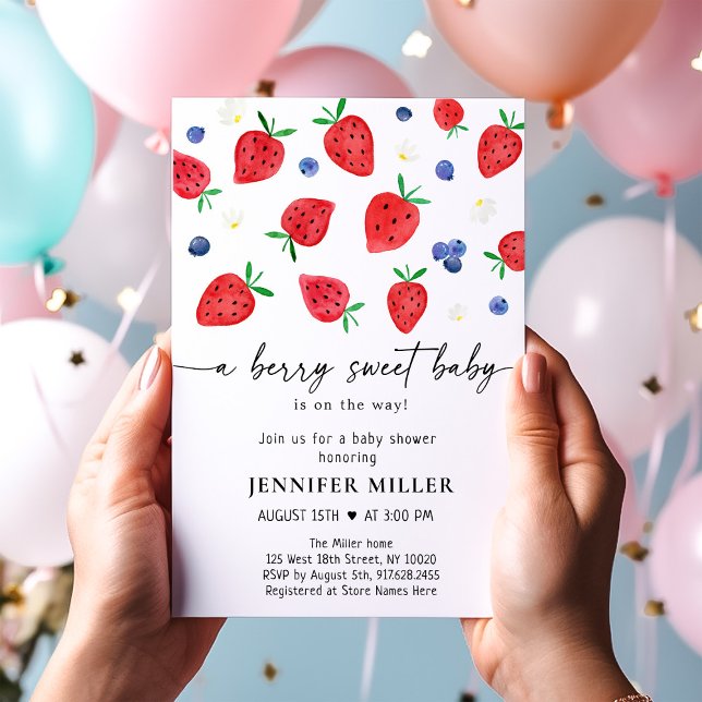 Strawberry Blueberry Berry Sweet Baby Shower Invitation (Creator Uploaded)