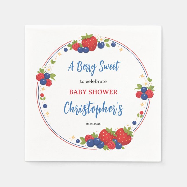 Strawberry Blueberry Berry Sweet Baby Shower Napkins (Front)