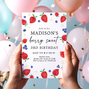 Strawberry Blueberry Berry Sweet Birthday Invitation