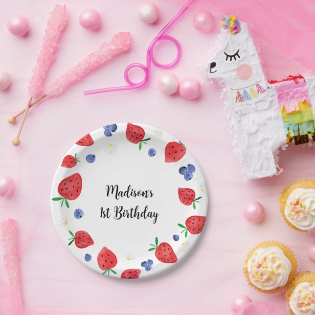 Strawberry Blueberry Berry Sweet Birthday Paper Plates (Party)