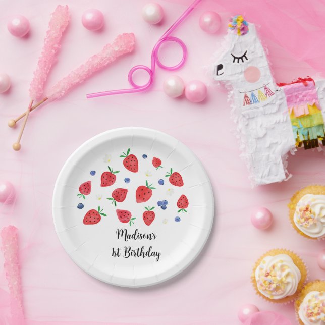 Strawberry Blueberry Berry Sweet Birthday Paper Plates (Party)
