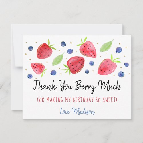 Strawberry Blueberry Berry Sweet Birthday Thank You Card