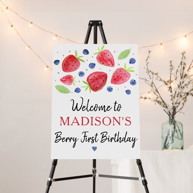 Strawberry Blueberry Berry Sweet Birthday Welcome Foam Board (In Situ (Stand))