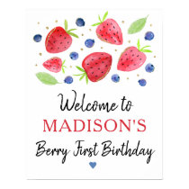 Strawberry Blueberry Berry Sweet Birthday Welcome Poster