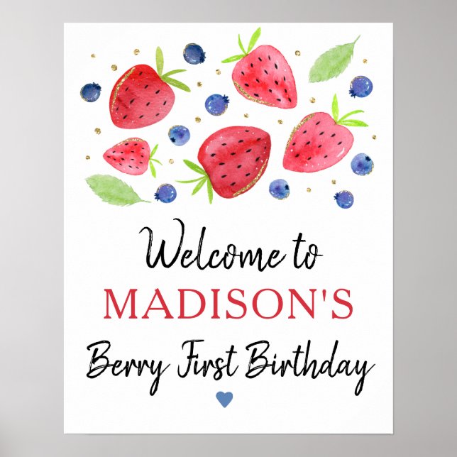 Strawberry Blueberry Berry Sweet Birthday Welcome Poster (Front)