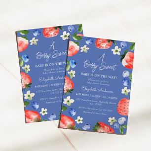 Strawberry Blueberry Berry Sweet Boy Baby Shower Invitation