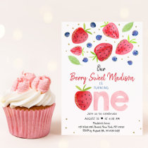 Strawberry Blueberry Berry Sweet First Birthday Invitation