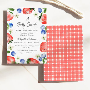 Strawberry Blueberry Berry Sweet Girl Baby Shower Invitation