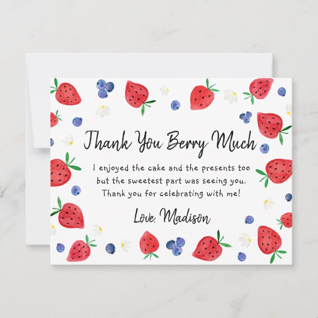 Strawberry Blueberry Birthday Thank You Card (Front)