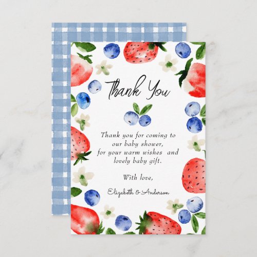Strawberry Blueberry Boy Baby Shower Thank You Card