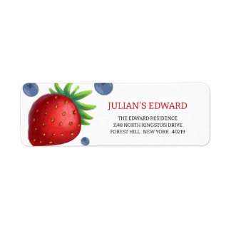 Strawberry & Blueberry Girl Birthday Party Address Label