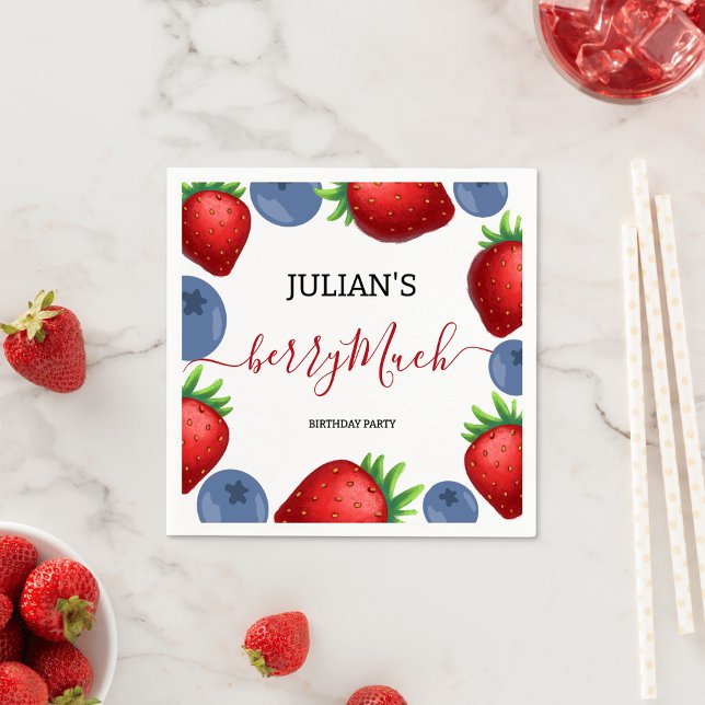 Strawberry & Blueberry Girl Birthday Party  Napkins (Creator Uploaded)