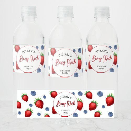 Strawberry  Blueberry Girl Birthday Party  Water Bottle Label
