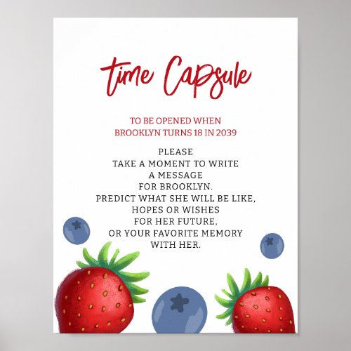 Strawberry Blueberry Girl Birthday time capsule  Poster