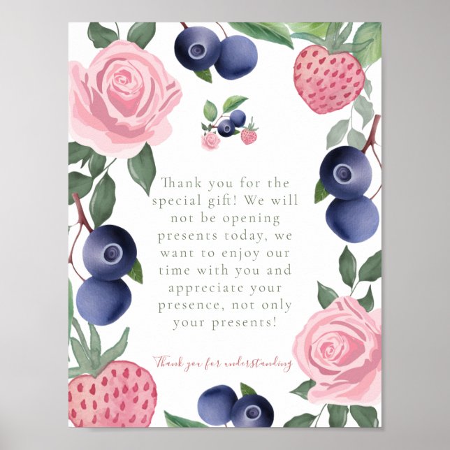 Strawberry & Blueberry Party Thank You Gifts Sign (Front)