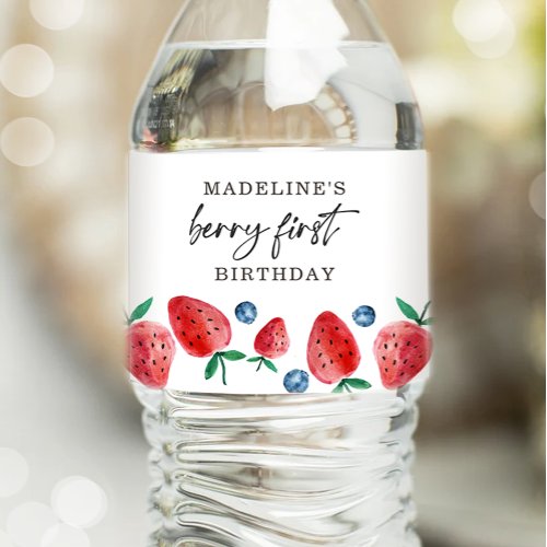 Strawberry Blueberry Sweet Berry Birthday Party Water Bottle Label