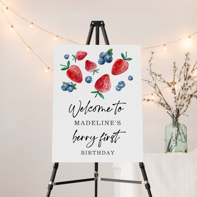Strawberry Blueberry Sweet Berry Birthday Welcome  Foam Board (In Situ (Stand))