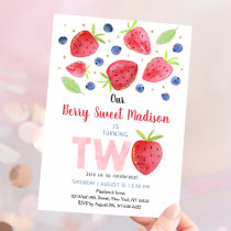 Strawberry Blueberry Watercolor 2nd Birthday Invitation