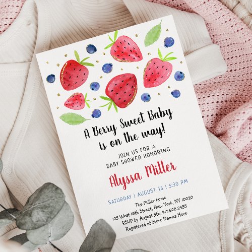 Strawberry Blueberry Watercolor Baby Shower Invitation