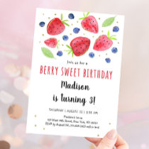 Strawberry Blueberry Watercolor Birthday Invitation