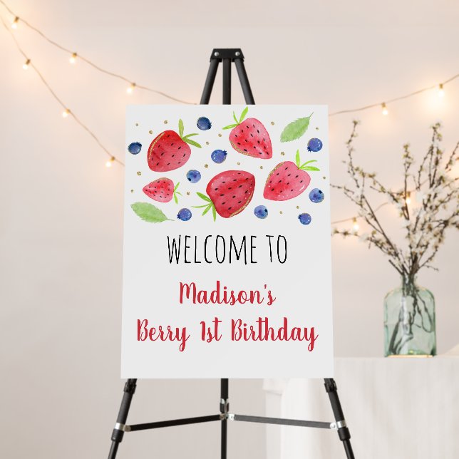 Strawberry Blueberry Watercolor Birthday Welcome Foam Board (In Situ (Stand))