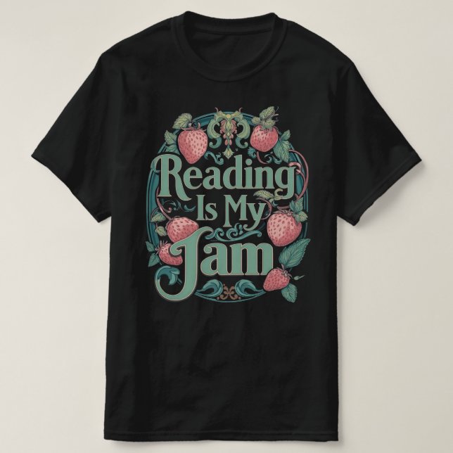 Strawberry Book Lover Tee – Reading Is My Jam (Design Front)
