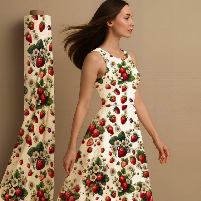 Strawberry Botanical Cottagecore Fabric Print (Strawberry)