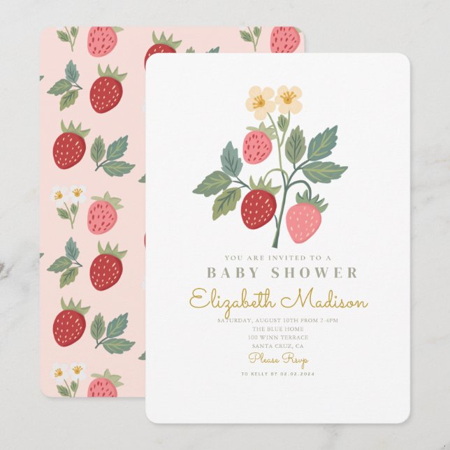 Strawberry Bouquet Blossom Baby Shower Invitation (Front/Back)