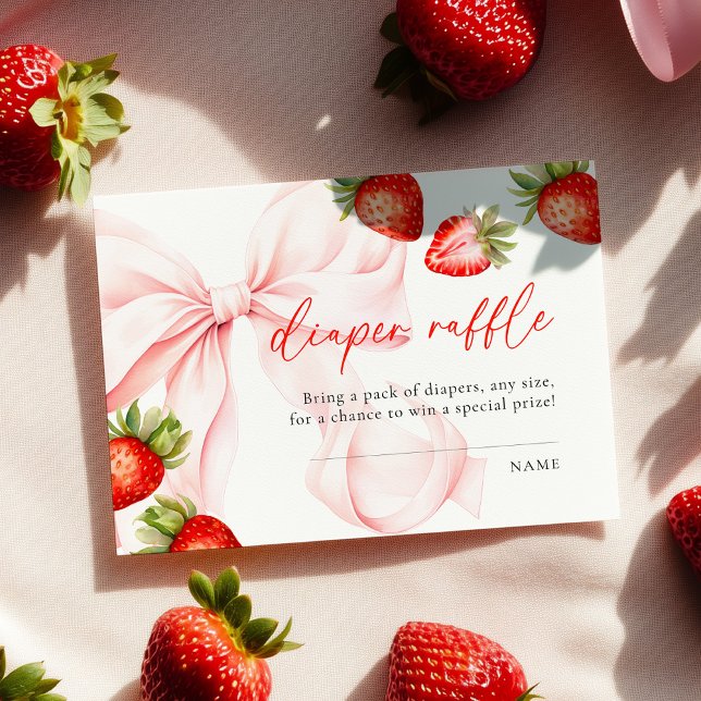Strawberry Bow Baby Shower Diaper Raffle Enclosure Card (Creator Uploaded)