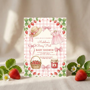 Strawberry bow baby shower First Berry Sweet Invitation