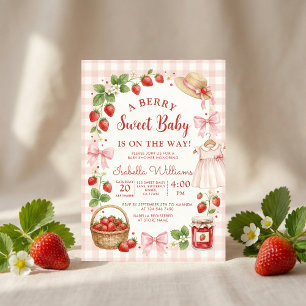 Strawberry bow baby shower First Berry Sweet Invitation