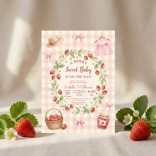 Strawberry bow baby shower First Berry Sweet Invitation