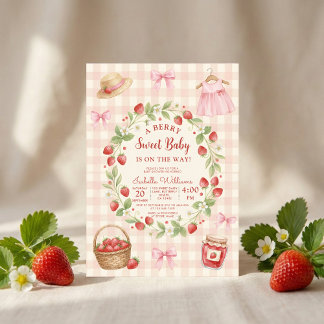 Strawberry bow baby shower First Berry Sweet Invitation
