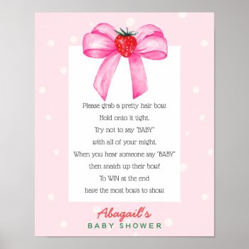 Strawberry Bow Baby Shower Game Poster by Popcornparty at Zazzle