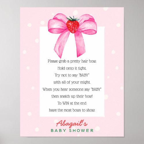Strawberry Bow Baby Shower Game Poster