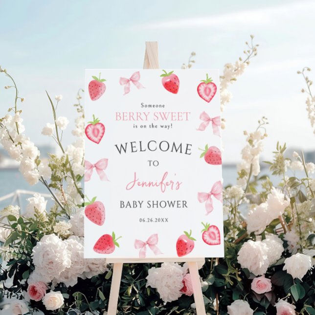 Strawberry Bow Berry Sweet Baby Shower Welcome Foam Board (Creator Uploaded)