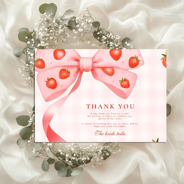 Strawberry Bow Bridal Shower Thank You Card (Creator Uploaded)