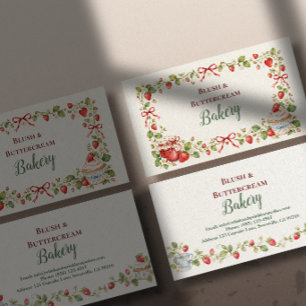 Strawberry Bow Cottagecore Bakery Business Card