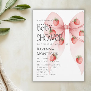 Strawberry Bow Luxury Personalized Baby Shower Invitation