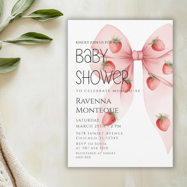 Strawberry Bow Luxury Personalized Baby Shower Invitation (Creator Uploaded)