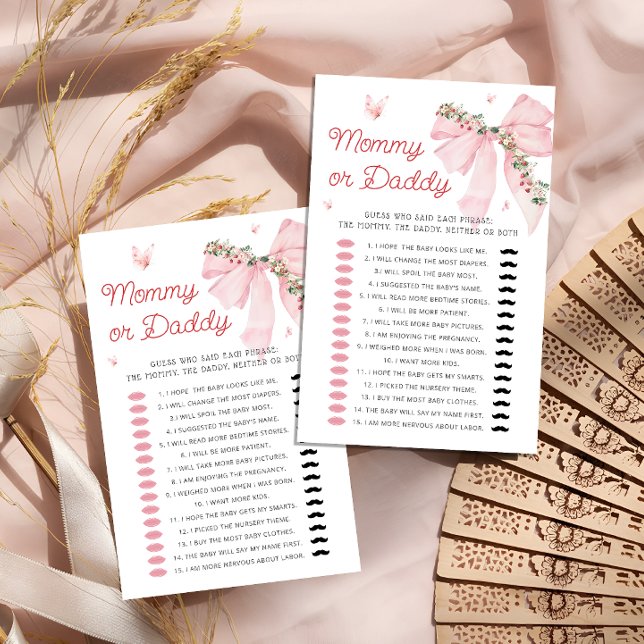 Strawberry Bow Mommy or Daddy Baby Shower Game (Creator Uploaded)