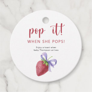 Strawberry Bow Pop it When she pops Favor Tags