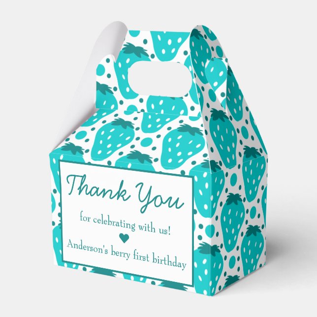 Strawberry Boy First Birthday Party Thank You Favor Boxes (Front Side)